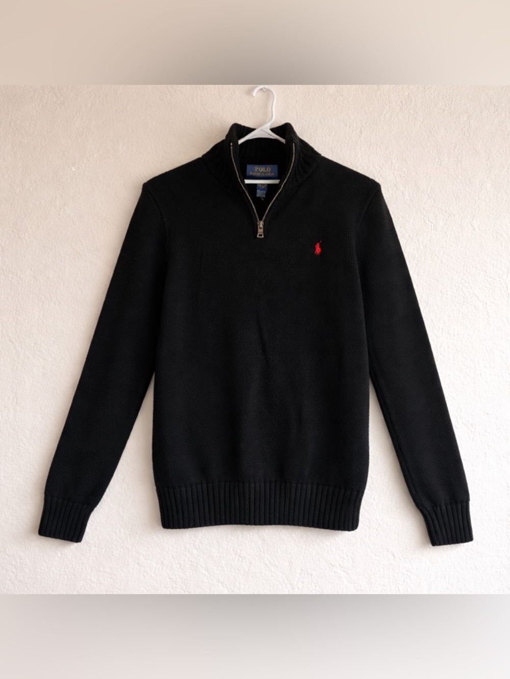 Polo Ralph Lauren Black 1/4 Zip Sweater Youth Size XL (18-20) Red Pony Pullover